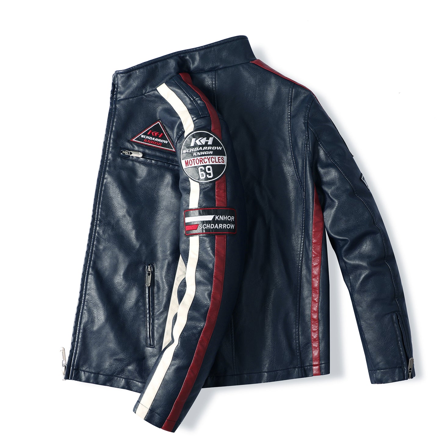 Men's motorcycle racing suit PU leather label color jacket image 4