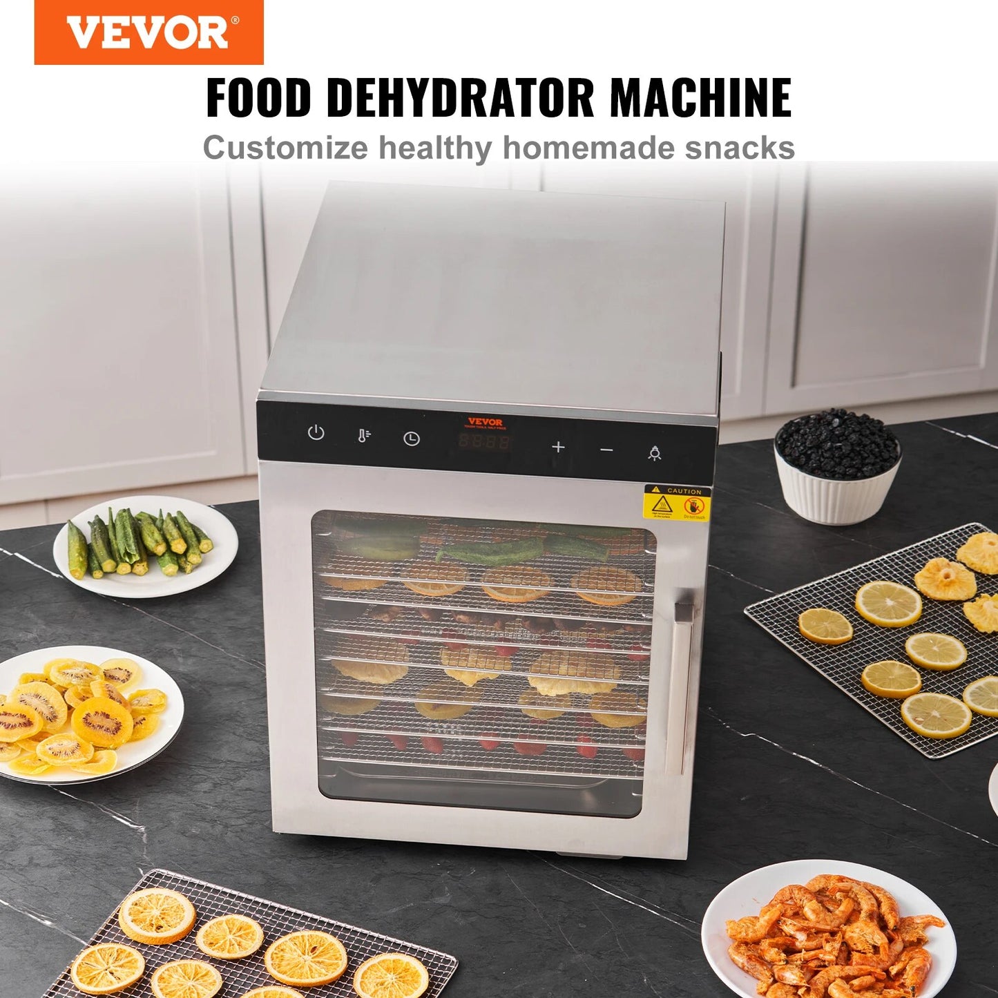 VEVOR 10 Trays Food Dehydrator Stainless Steel Machine 800W/1000W Household Veg image 2