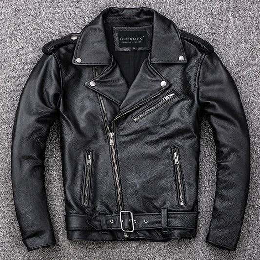 Spring Classical Motorcycle oblique zipper Jackets Men Leather Jacket Natural C