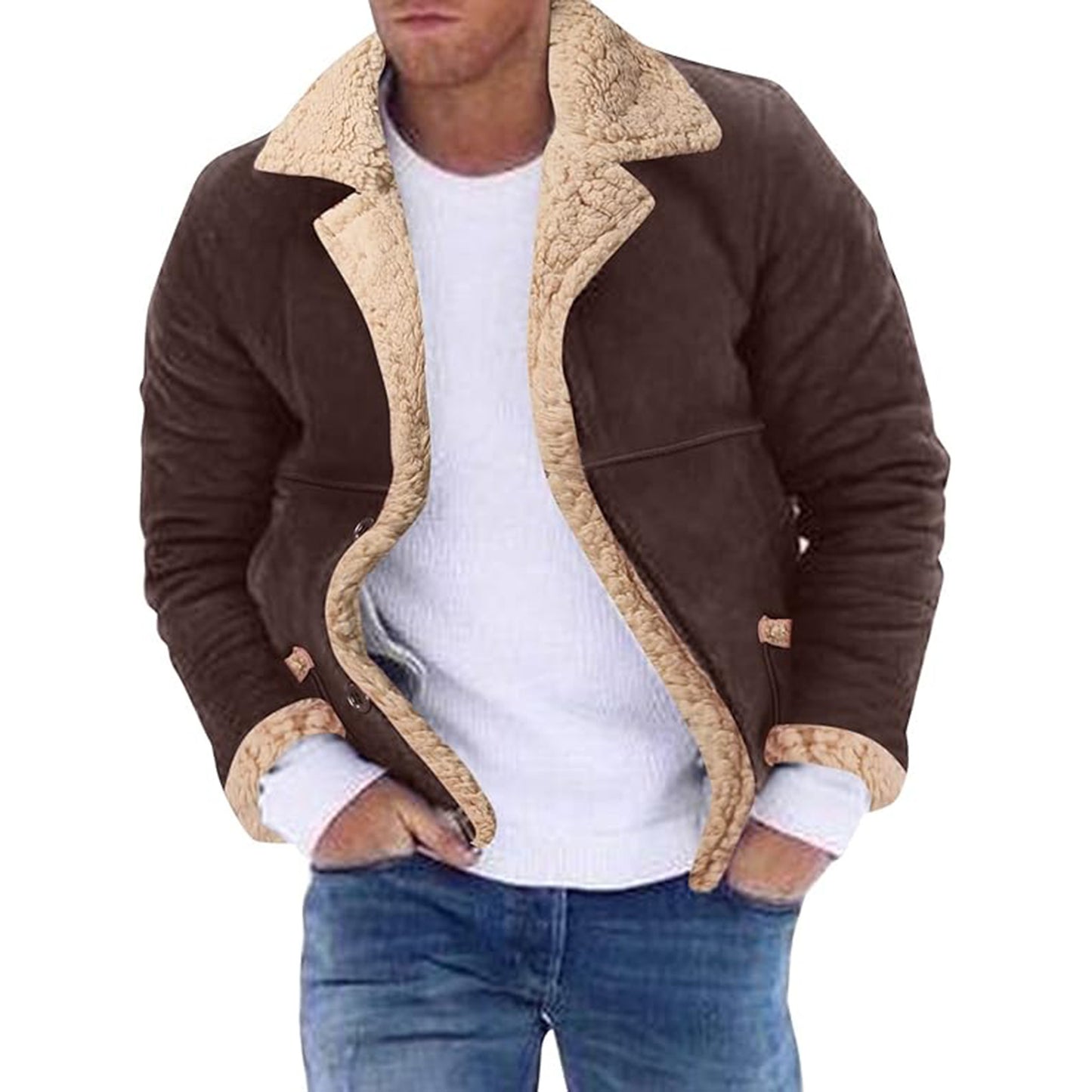 Men s Winter Fleece Coats with Turn Down Collar and Button Down Closure Thick a image 3