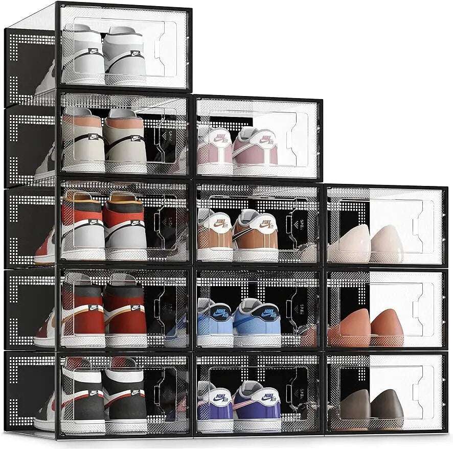 SEE SRPING XX-Large 12 Pack Shoe Storage Box, Clear Plastic Stackable Shoe Orga