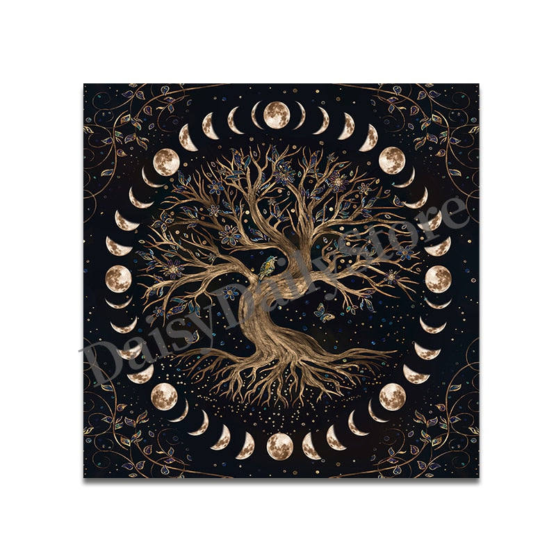 Tree of Life Tarot Card Tablecloth Moon Phase Altar Cloth Pagan Pendulum Witchc image 1