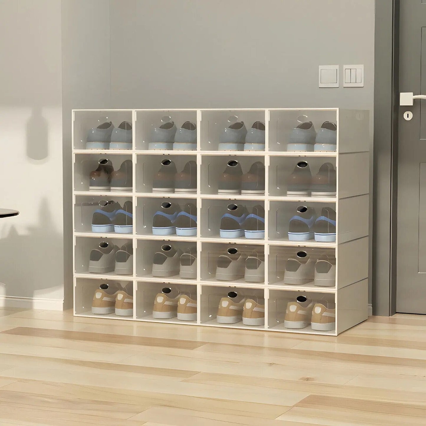 20pcs Stackable Foldable Shoe Storage Box Durable Plastic Thickened Transparent