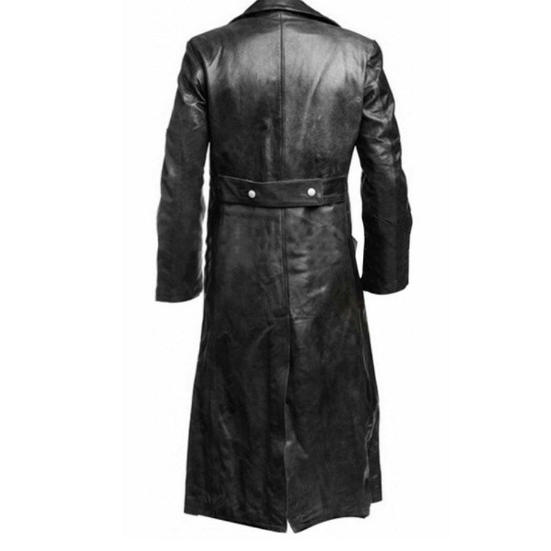 2024 Spring Men Faux Leather Trench Fashion Long Sleeve Autumn Windbreaker Coat image 5