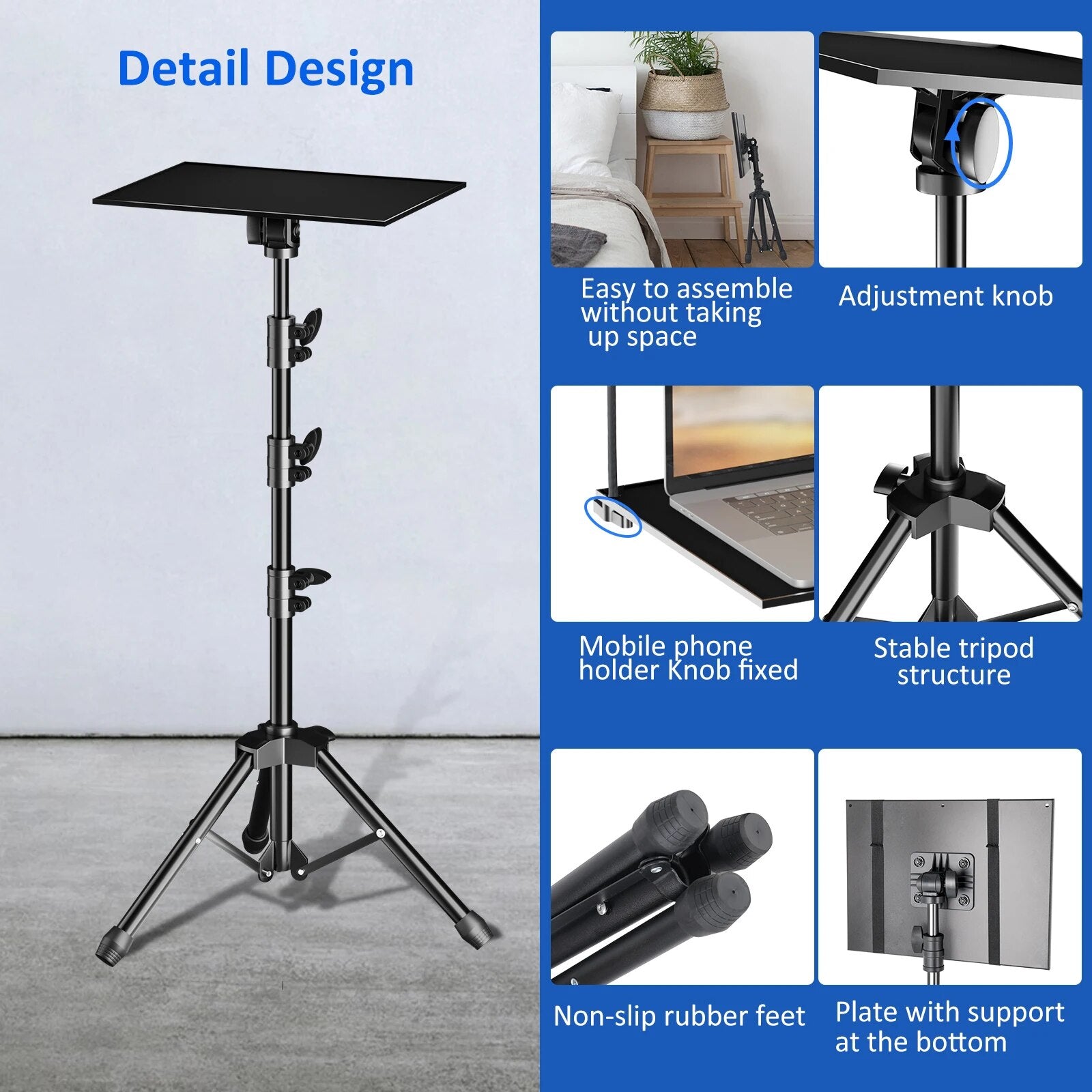 SH 90/125/145CM Projector Tripod Stand With Trays Laptop Tripod, Portable Proje image 3