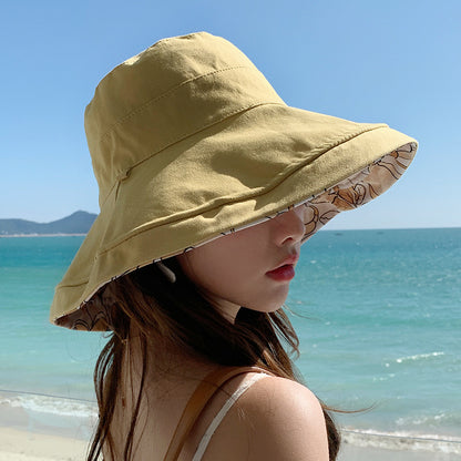 Spring Summer Double-sided Wear Large Brim Fisherman's Hat Hat Women Korea Outd image 3