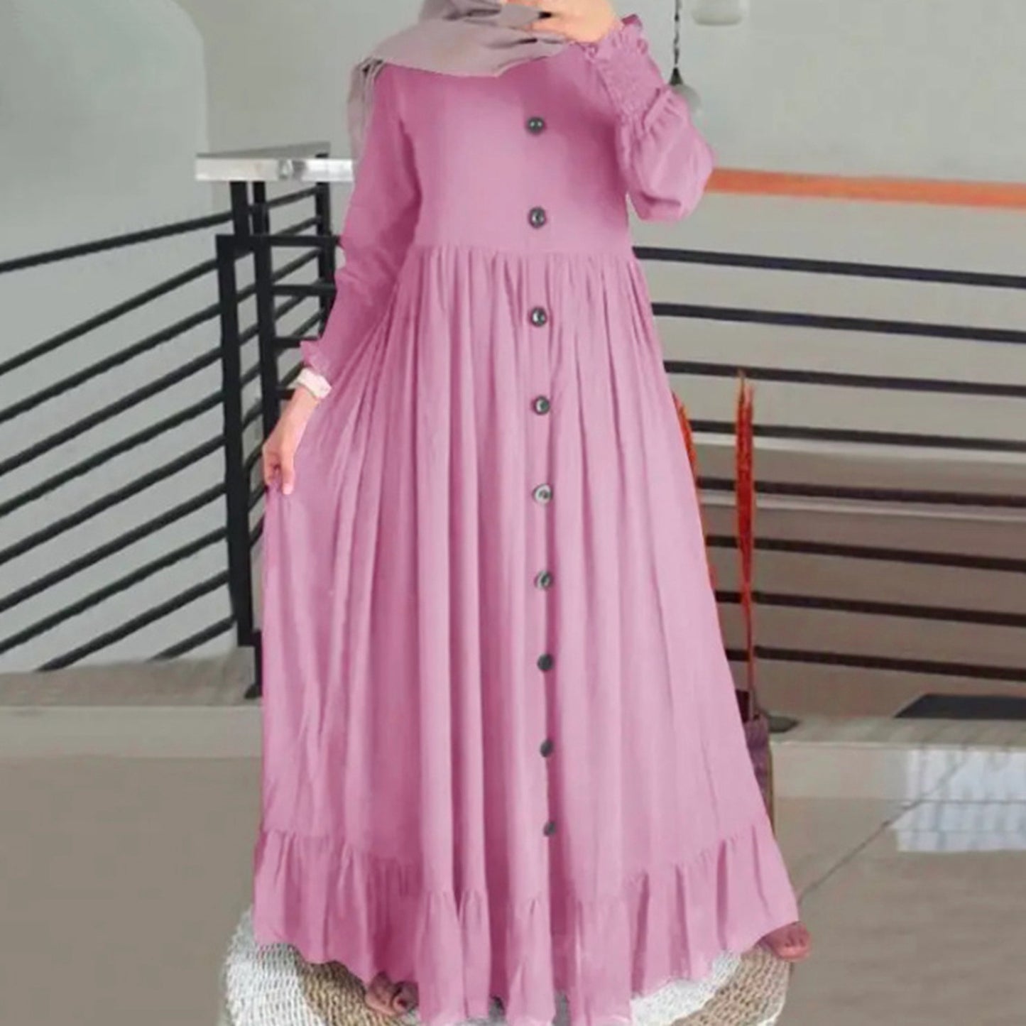 New Muslim Hijab Dubai Abaya Long Dresses Women Retro Casual Maxi Dress Oversiz image 0