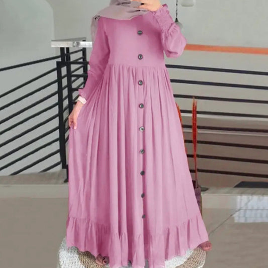 New Muslim Hijab Dubai Abaya Long Dresses Women Retro Casual Maxi Dress Oversiz image 0