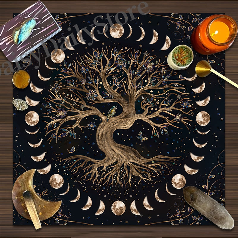 Tree of Life Tarot Card Tablecloth Moon Phase Altar Cloth Pagan Pendulum Witchc image 0