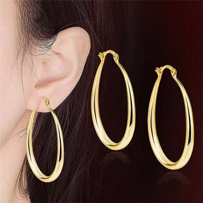 Gold color Smooth Circle Big Hoop Earrings For Women Silver Fashion Party Weddi image 5
