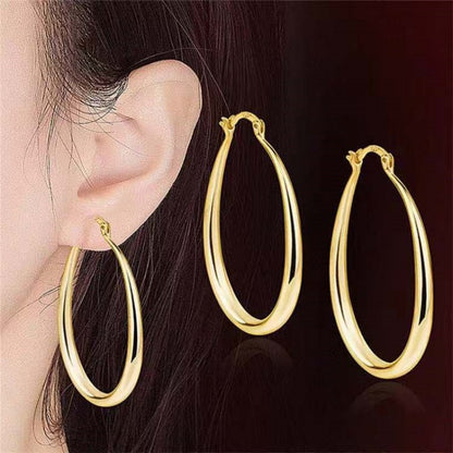 Gold color Smooth Circle Big Hoop Earrings For Women Silver Fashion Party Weddi image 5