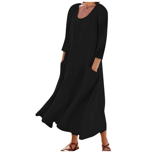 Robe Femme Bohemian Pockets Dress Casual Party Ladies Sundress Cotton And