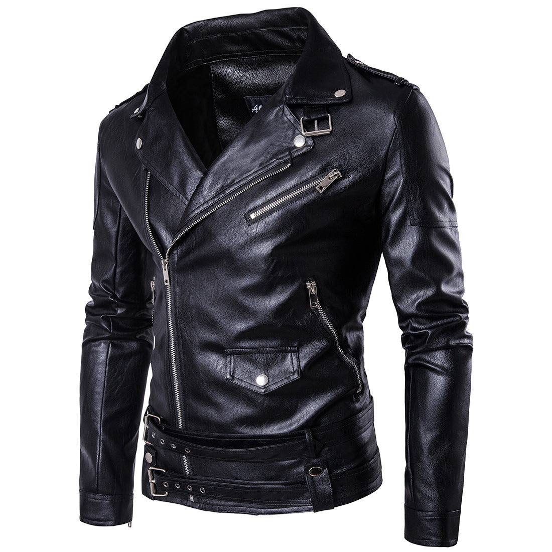 Men Faux Leather Coat Zipper Overcoat Motor Jacket Men's Bomber Jackets Fashion  image 2