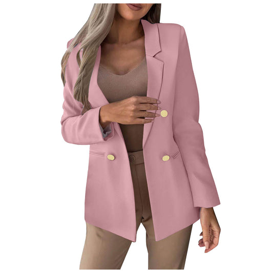 Women Outerwear Suit Loose Fit Buttons Up Lapel Workwear Blazer Office Lady Mul