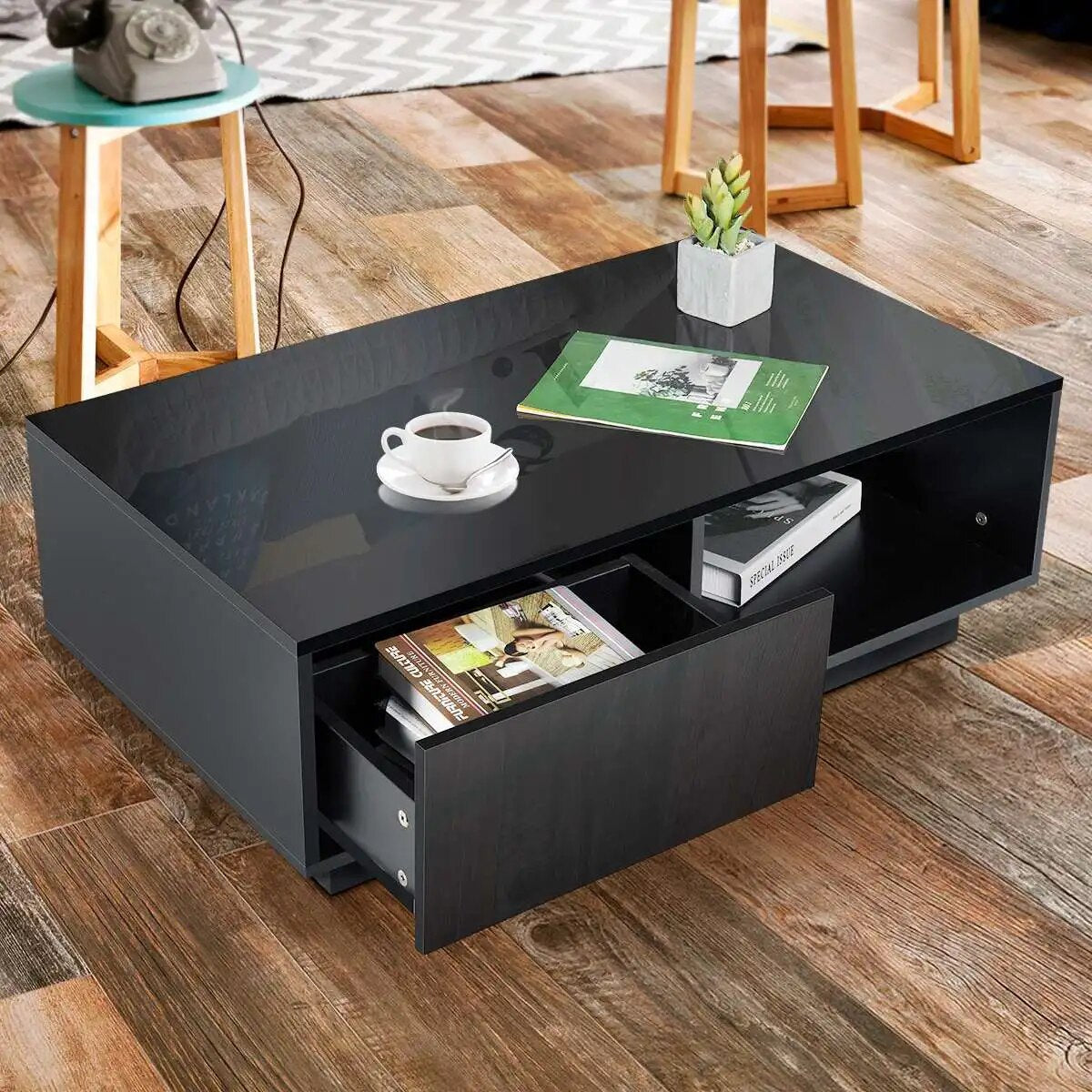 High Gloss Coffee Tables RGB LED End Table Nordic Modern Side Table Living Room image 2