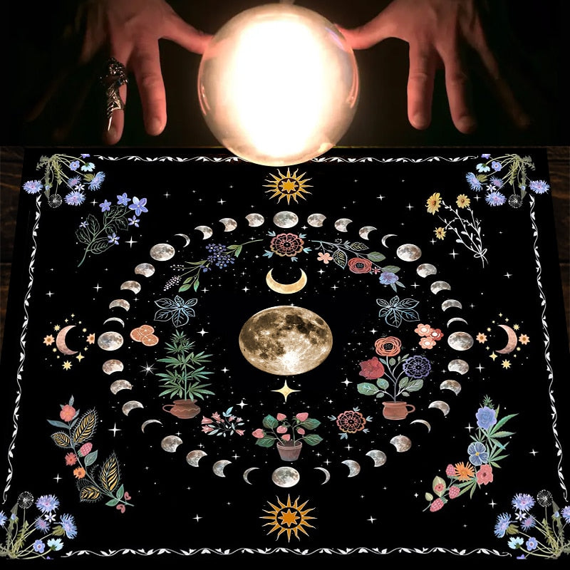 Botanical Moon Flower Tarot Tablecloth Triple Moon Altar Cloth Alter Cloth for image 3