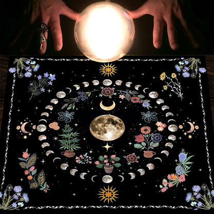 Botanical Moon Flower Tarot Tablecloth Triple Moon Altar Cloth Alter Cloth for image 3