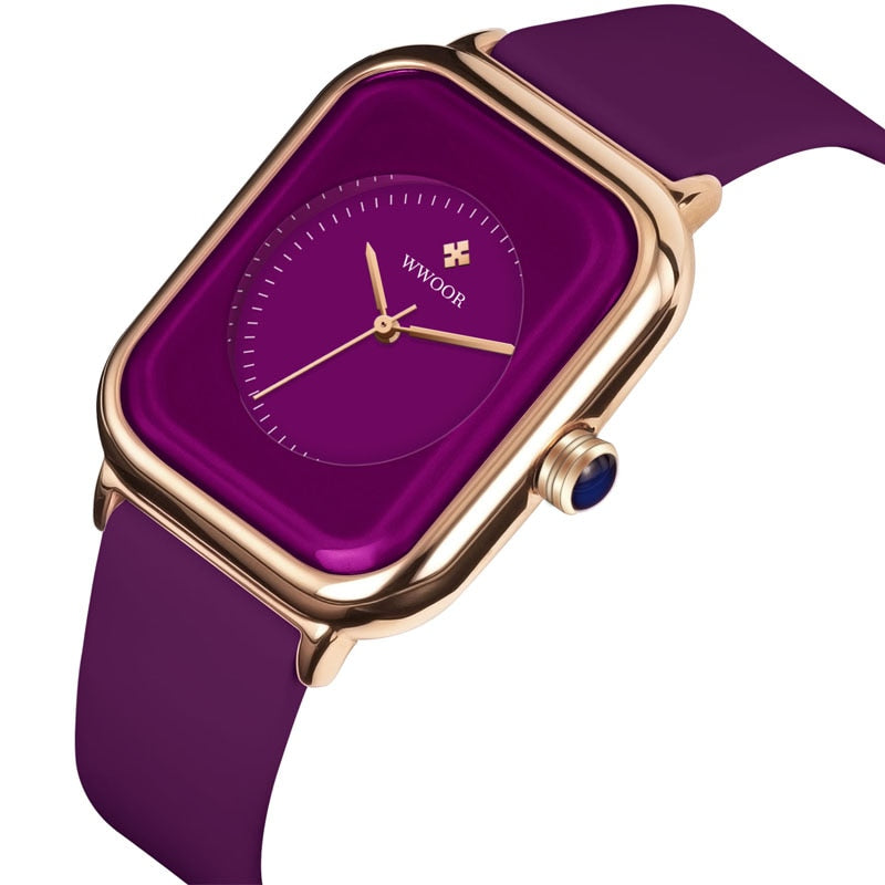 WWOOR Luxury Brand Watches For Women Fashion Square Purple Ladies Quartz Wristw image 8