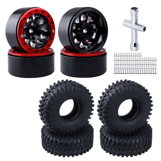 4pcs HobbyPark 1.9 Beadlock Wheels Tires Set 12mm Hex for 1/10 RC Crawler Car f