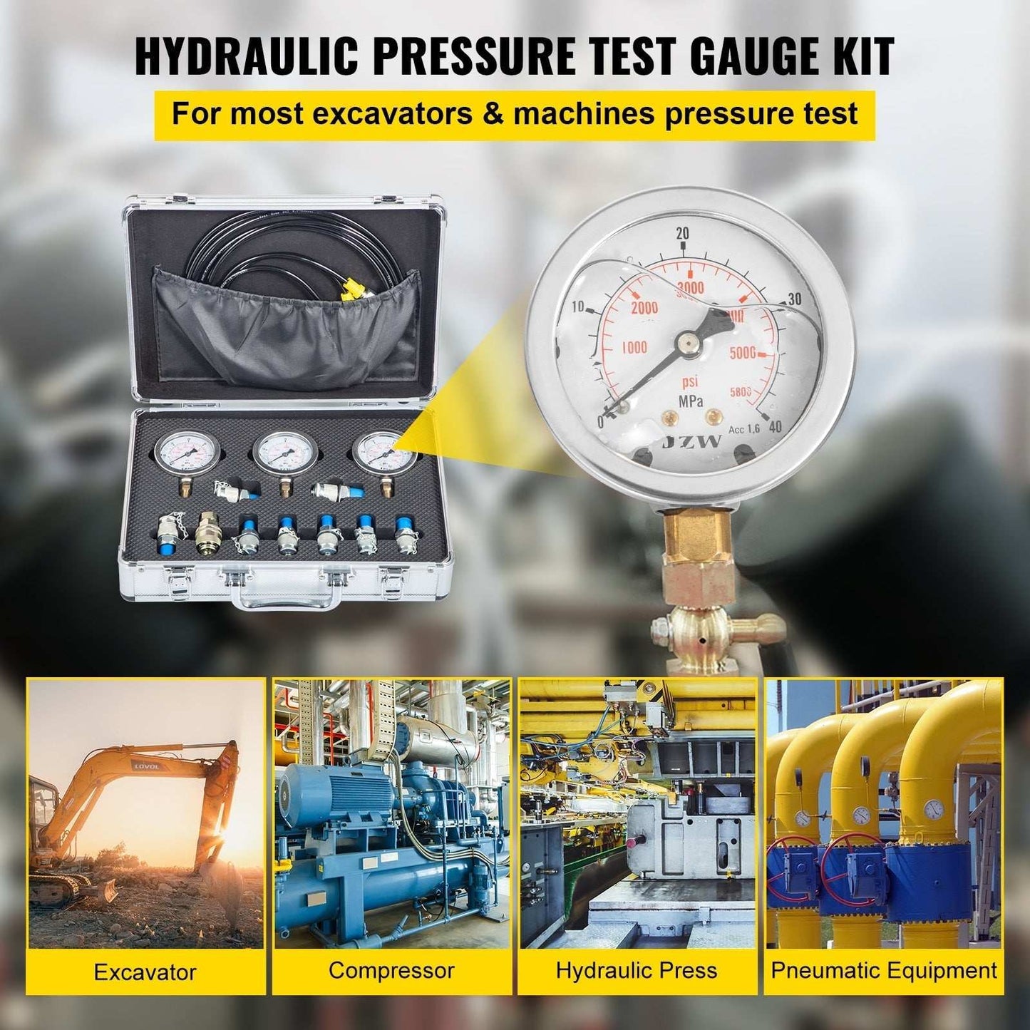 0-60Mpa Hydraulic Pressure Gauge Test Kit With Portable Case Digital Mano