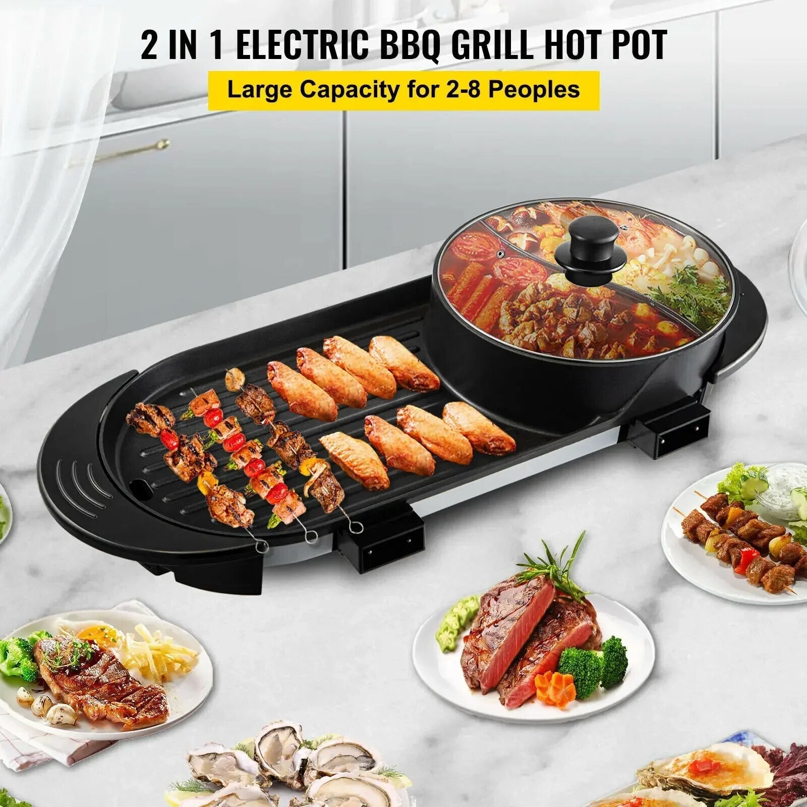 VEVOR Electric BBQ Pan 2 in 1 Grill  Pot Portable Smokeless Durable Material image 4