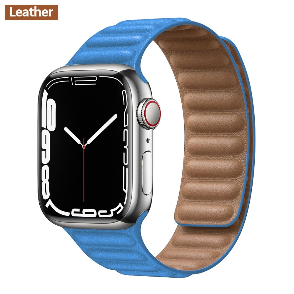 Leather Link For Apple Watch Band 45mm 41mm 44mm 40mm 49mm Original Magnetic Lo image 13