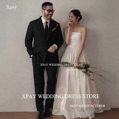 XPAY Strapless A Line Korea Wedding Dresses Pleats Taffeta Bridal Dress