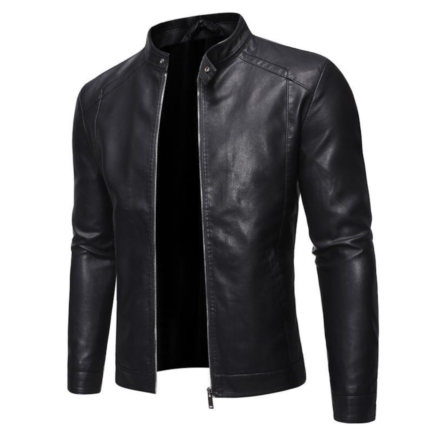 Male Faux Leather Jackets Autumn Winter Solid Color Leather Jacket Warm Coat St image 3