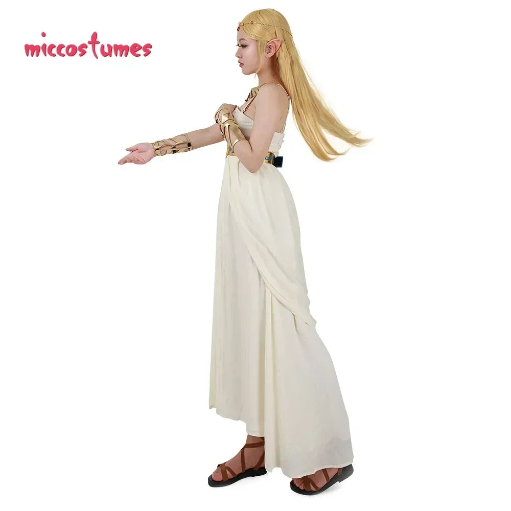 Women White Dress Princess Cosplay Costume Strapless Empire Waist