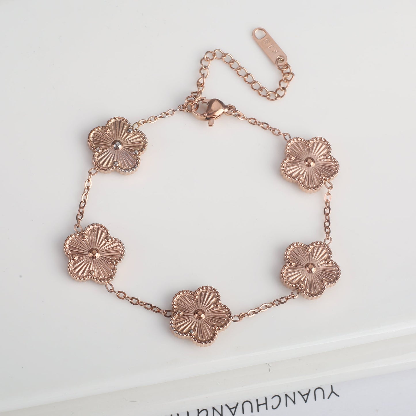 Gold Plated  Sale 316L Stainless Steel Plant Five Leaf Flower Bracelet Class image 8