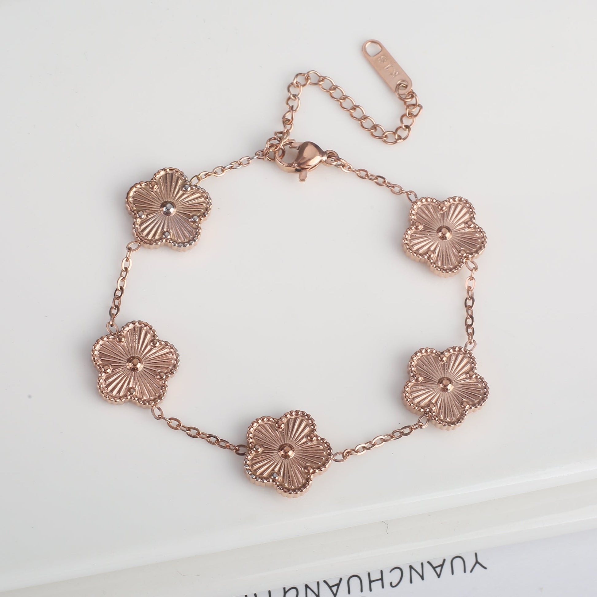 Gold Plated  Sale 316L Stainless Steel Plant Five Leaf Flower Bracelet Class image 8