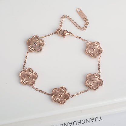 Gold Plated  Sale 316L Stainless Steel Plant Five Leaf Flower Bracelet Class image 8