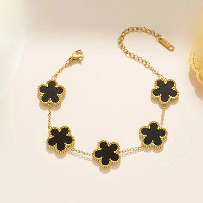 Gold Plated  Sale 316L Stainless Steel Plant Five Leaf Flower Bracelet Class image 2
