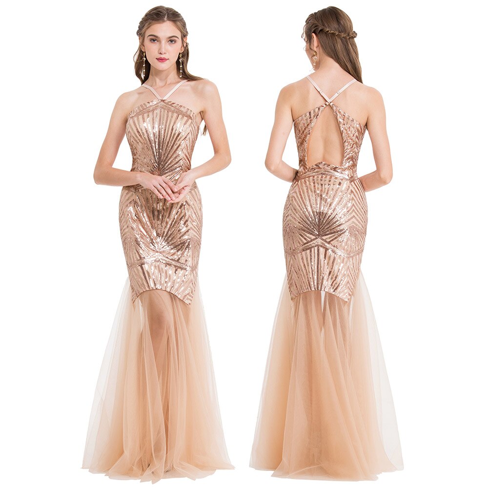 Women Evening Dresses Long Formal See Through Halter Luxury Se