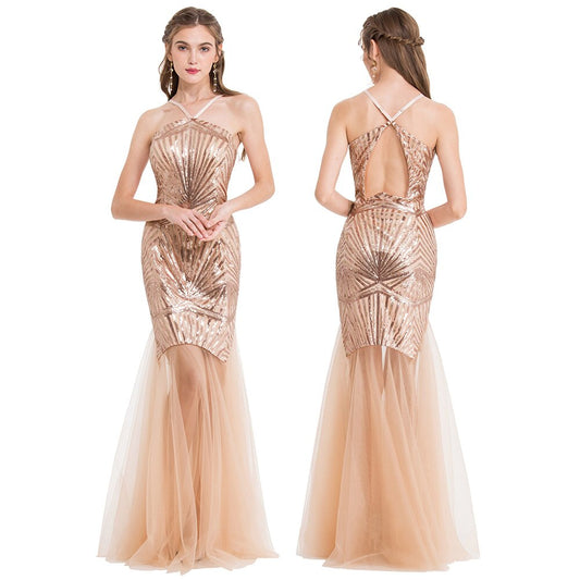 Women Evening Dresses Long Formal See Through Halter Luxury Se