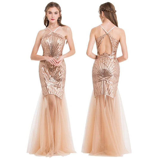 Angel-fashions Women's Evening Dresses Long Formal See Through Halter Se