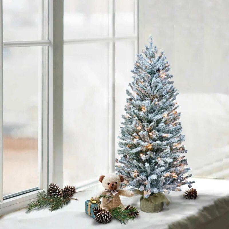 Pre-Lit 3' Flocked Fir Artificial Christmas Tree with Pines Cones and 50 Lights image 1