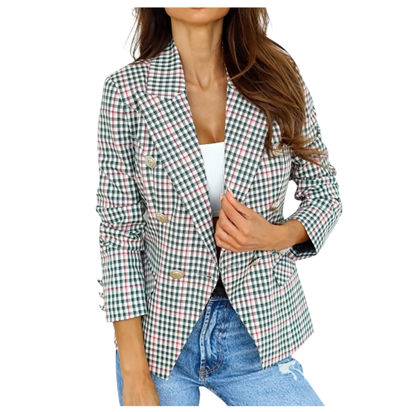 Women 2022 Plaid Suit Jacket Small All-match Age Reduction Tops Female Relf-cul image 1