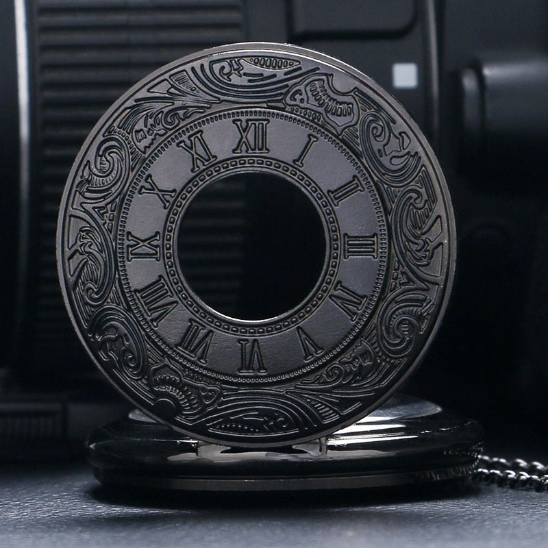 Vintage Charm Black Unisex Fashion Roman Number Quartz Steampunk Pocket Watch W image 6