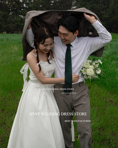 XPAY Simple Strapless Korea Wedding Dresses Ribbons Bow Women Po Shoot Floor image 2