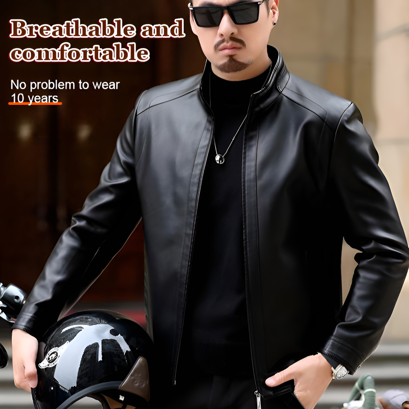 Men's Leather Jacket Stand Collar Jacket Men's Casual PU Leather Jacket Casual  image 6