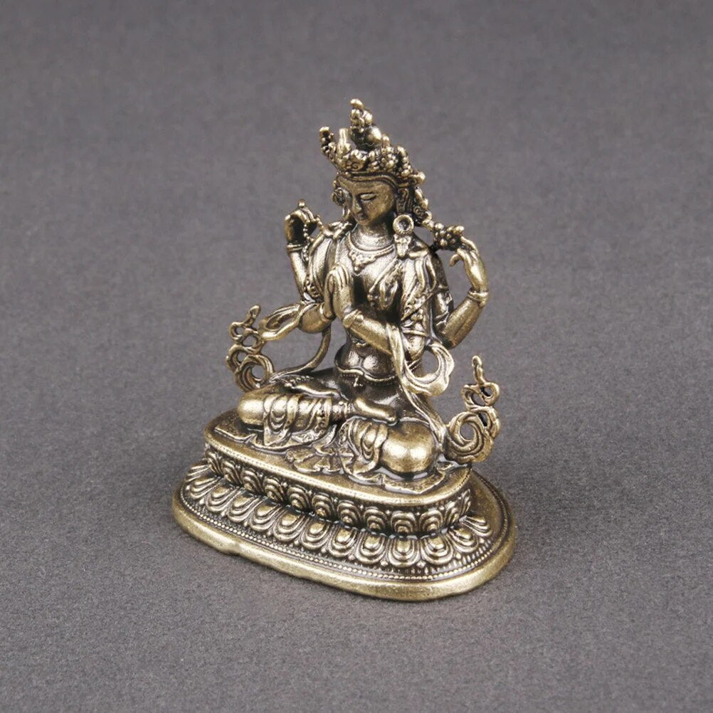 Brass Avalokitesvara Feng Shui Statue Buddhist Decor Zen Kwan Sculpture Chinese image 3