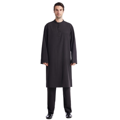 Muslim Robe Arab Men Thobe Ramadan Two Pieces Set Solid Color Arabic Pakistan S image 2