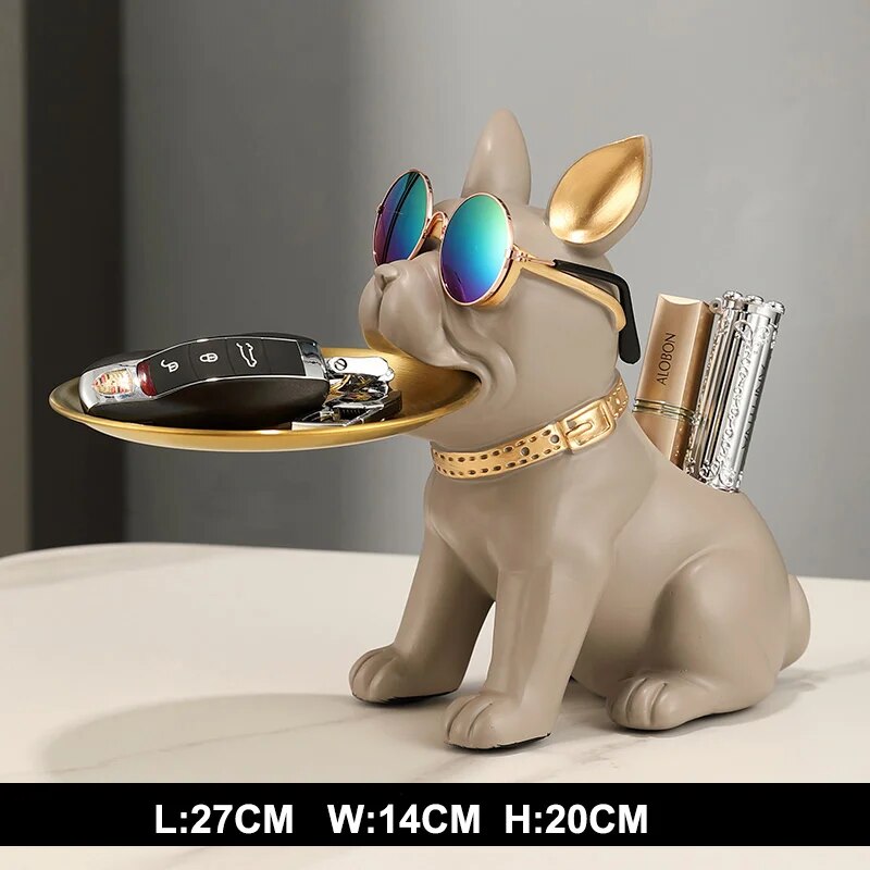 Fancy Bulldog Statue with Tray and Bin Living Room Desk Decoration Nordic Dog S image 4
