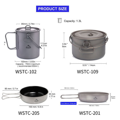 Widesea Camping Tableware Titanium Cookware Set Tourism Cauldron Outdoor Cookin image 7