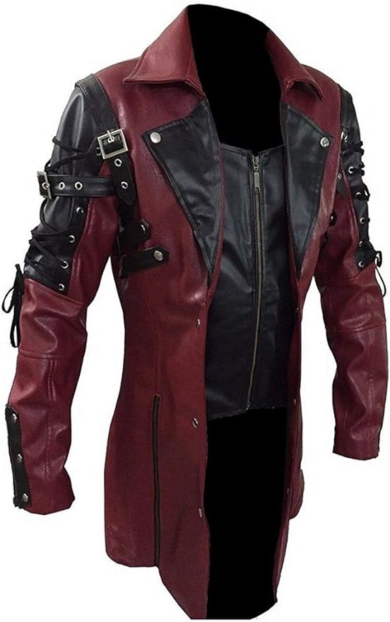 New Steampunk Men's Gothic Trench Coat Leather Jacket Punk Style Biker Jacke Au image 1