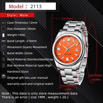 Watch for Men Orange Watch Dial Analog Quartz Wristwatches AKNIGHT Waterproof C image 9