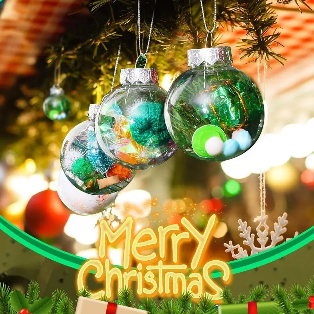50 Pcs Clear Plastic Ornaments with Lid Rope Hanging Christmas Fillable Balls O image 2