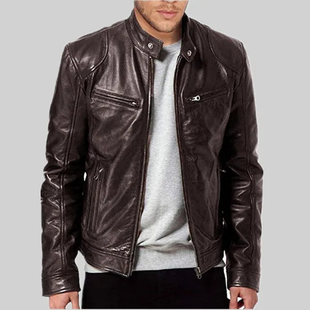 2024 Spring Men's Fashion Leather Jacket Slim Fit Stand Collar PU Jacket Male An image 3