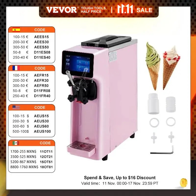 VEVOR 10-20L/H Ice Cream Maker Commercial Single Flavor Countertop Gelato Sorbe